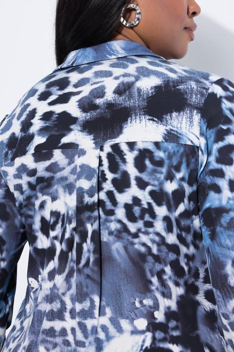 Immagine prodotto Ulla Popken Blusa di jersey con design leopardato, collo da camicia e maniche lunghe (58, 60)