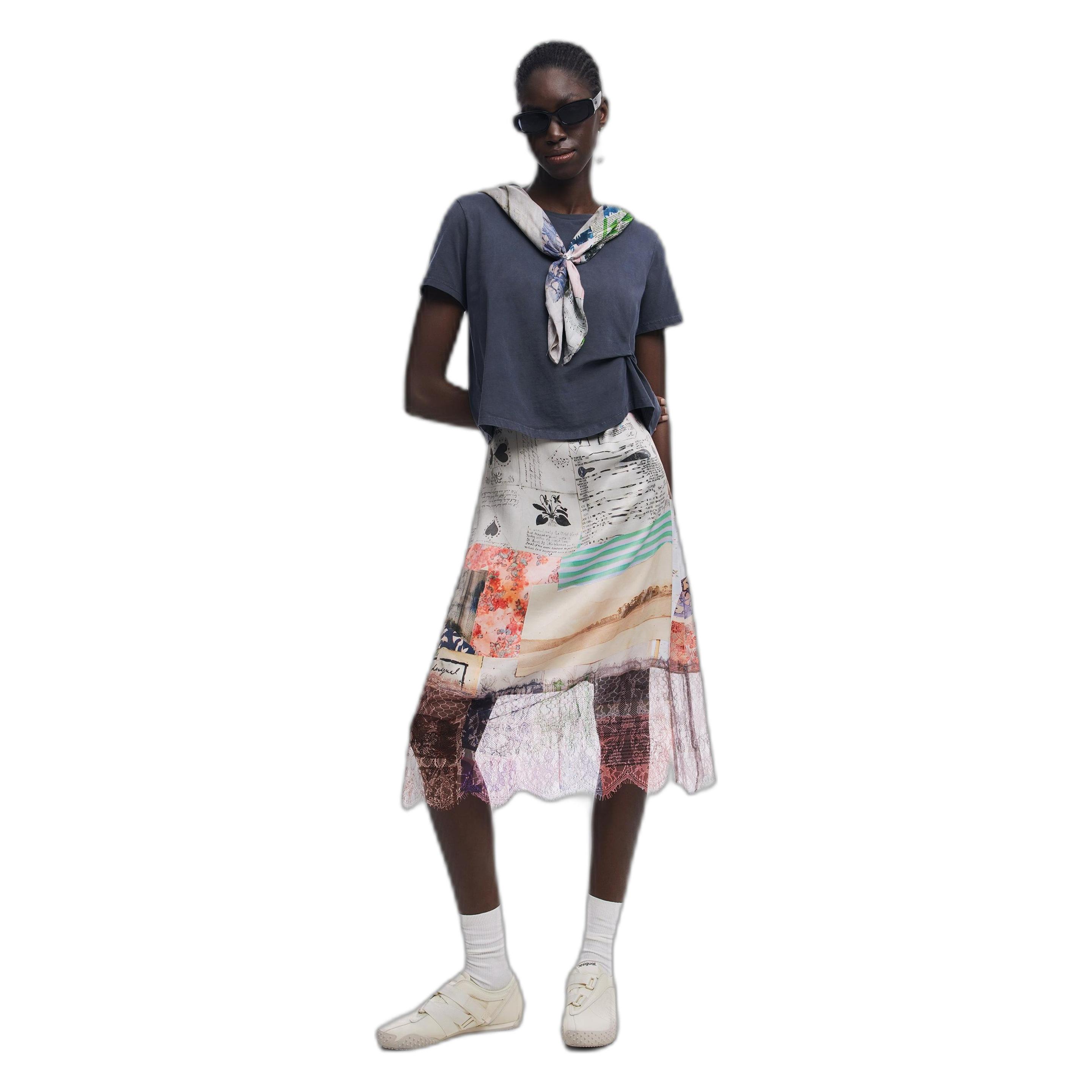 Desigual, Damen, Kleider, Collage, Orange, Grau, Blau, Mehrfarbig, Weiss, (L)