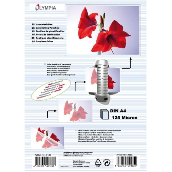 Actual product image Olympia Laminating foils (A4, 25 Piece, 125 µm)