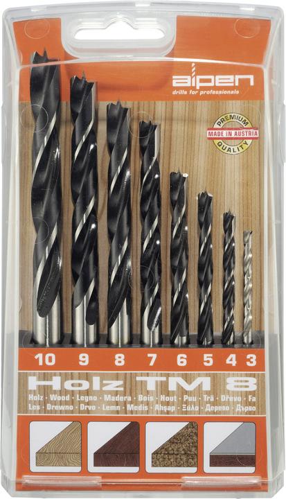 Actual product image Alpen Wood twist drill set (3 mm, 4 mm, 5 mm, 6 mm, 7 mm, 8 mm, 9 mm, 10 mm)