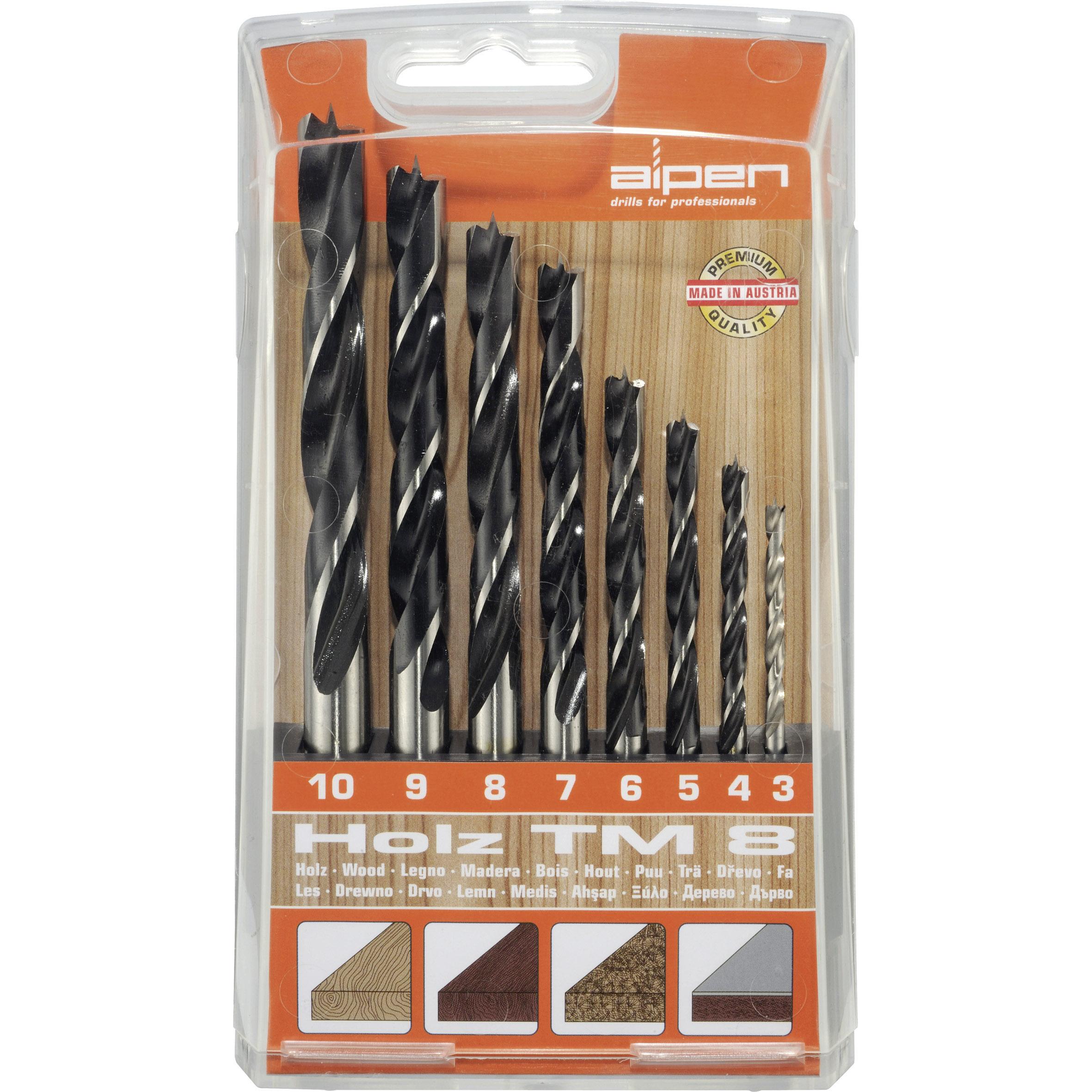 Alpen, Bohrereinsatz, Holzspiralbohrersatz (3 mm, 4 mm, 5 mm, 6 mm, 7 mm, 8 mm, 9 mm, 10 mm)