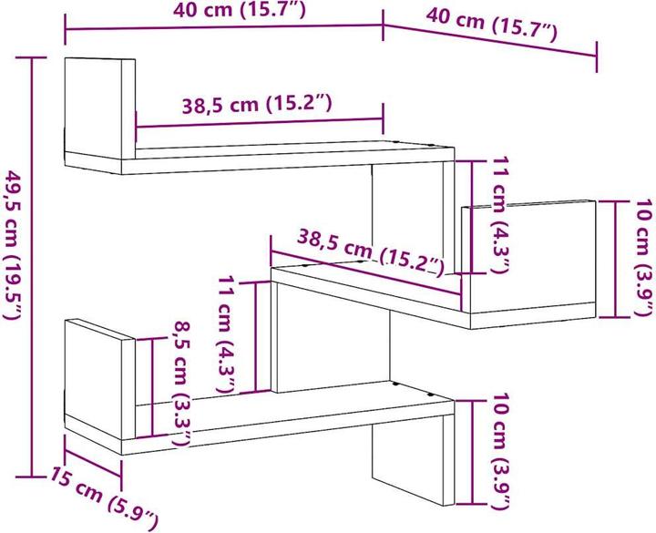 Produktbild VidaXL Wand-Eckregal (40 x 40 x 49.5 cm)