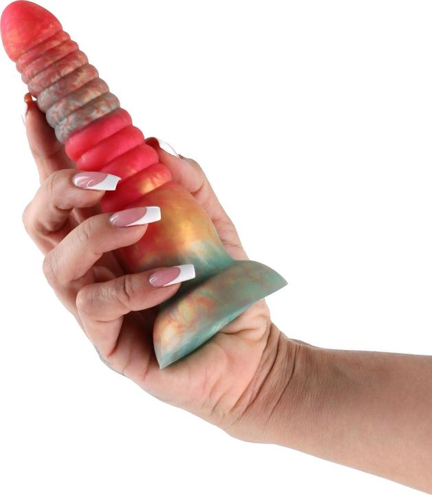 Actual product image NS Novelties colours stacked 6 inch dildo red/gold