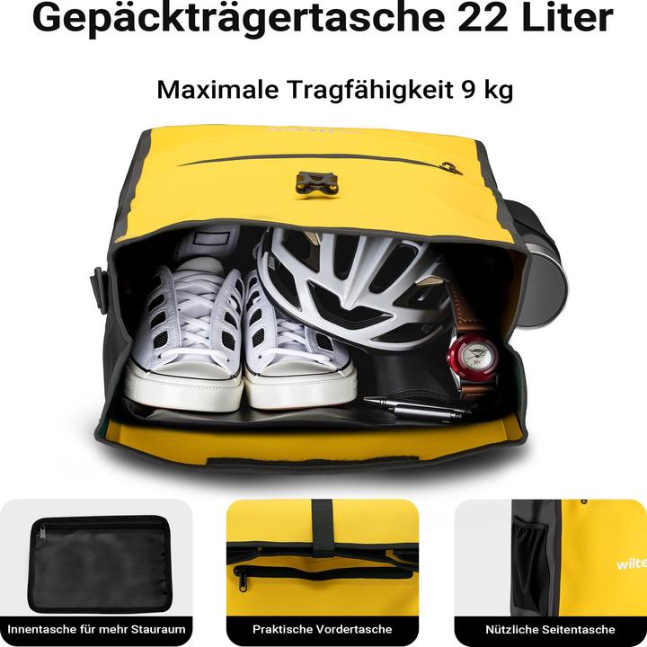 Produktbild Wiltec Gepäckträgertasche gelb 22l Fahrradtasche Gepäckträger Gepäcktasche (22 l, Gepäckträgertasche)