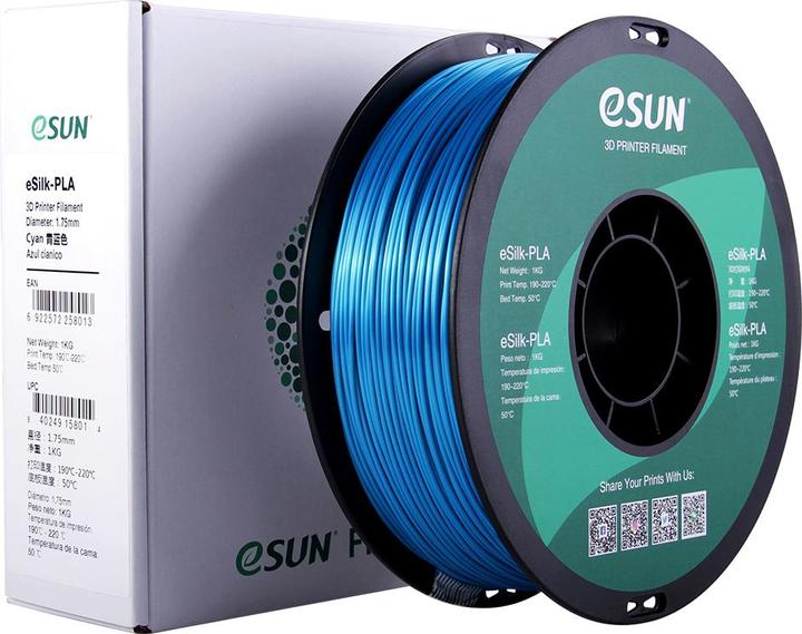 Actual product image eSUN eSilk PLA 1.75mm Cyan 1kg 3D Filament (PLA, 1.75 mm, 1000 g)