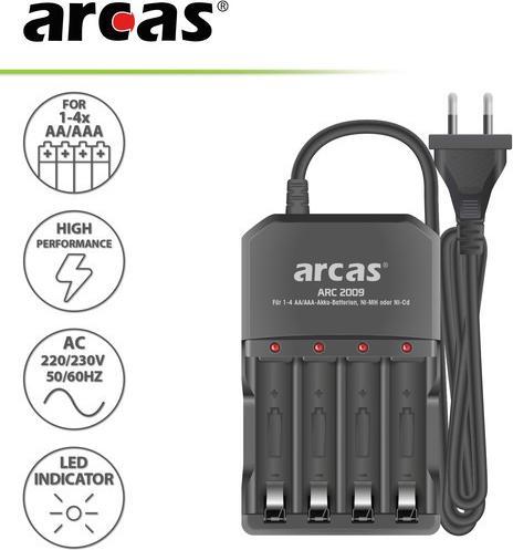 Produktbild Arcas Ladegerät mit vier unabhängigen Ladekanälen für 1-4 Stück AA und AAA Akkus (AA, AAA)