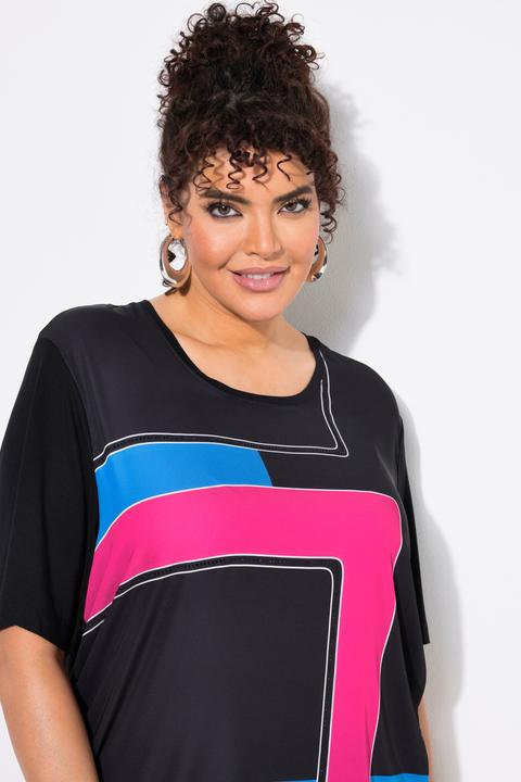 Image du produit Ulla Popken T-shirt en satin sur le devant, col rond et manches courtes, coupe Classic (56)