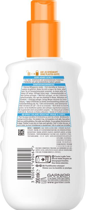Actual product image Garnier Kids Sensitive Advanced + (Sun spray, SPF 50+, 200 ml, 235 g)