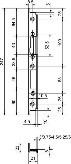 Produktbild Glutz Einfrässchliessblech verstellbar V-1151 Edelstahl (Türschildgarnitur)