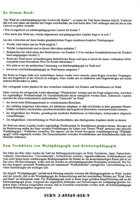 Produktbild Der Wald als erlebnispädagogischer Lernort für Kinder (Deutsch, 2002)