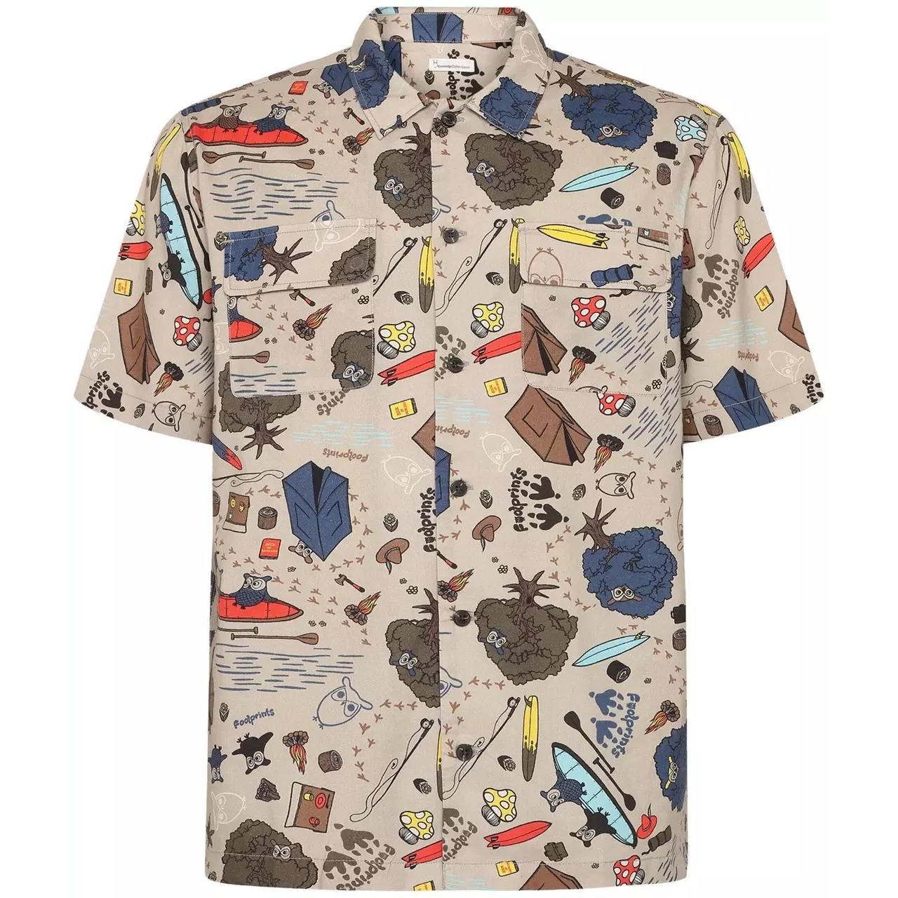 KnowledgeCotton Apparel, Herren, Hemd, Regular Structured AOP S/S Shirt, Beige, (M)