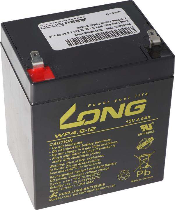 Kung Long Battery WP4.5-12, 4.8mm Faston contact (12 V, 4.50 Ah)