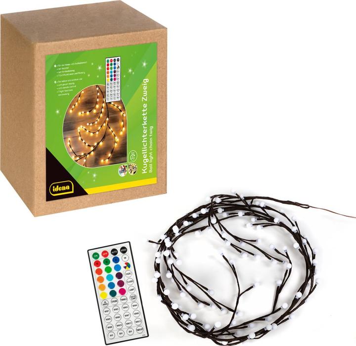 Actual product image Idena LED ball light chain brown twigs remote control memory warm white/RGB 7m 120 LED indoor/outdoor (7 m)