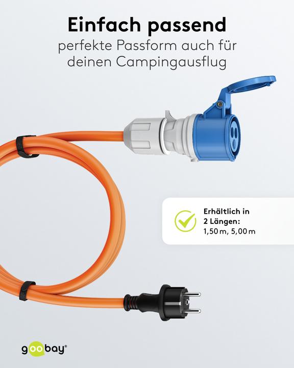 Produktbild Goobay CEE-Adapterleitung, Schutzkontakt-Stecker auf CEE-Kupplung (1.50 m, CEE 16/5)