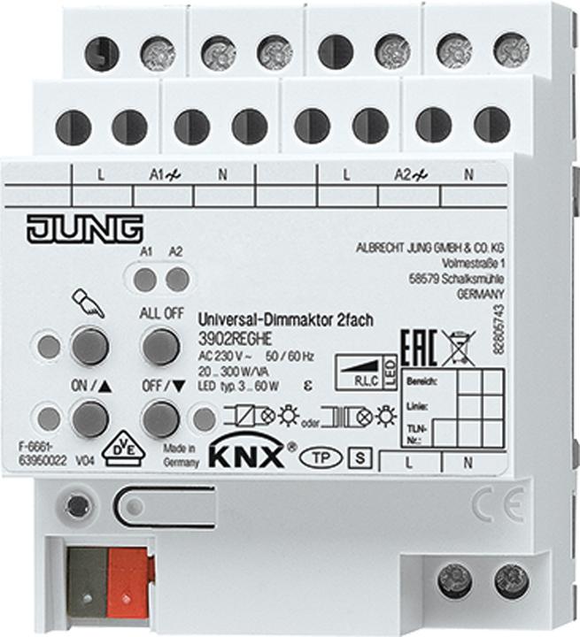 Actual product image JUNG 3902 REGHE KNX LED universal dimming actuator, AC 110... 3902REGHE (Dimming actuator)