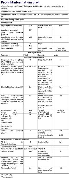 Nutritional values and ingredients Philips Hue White & Color Ambiance BT (E27, 1100 lm, 2 x)
