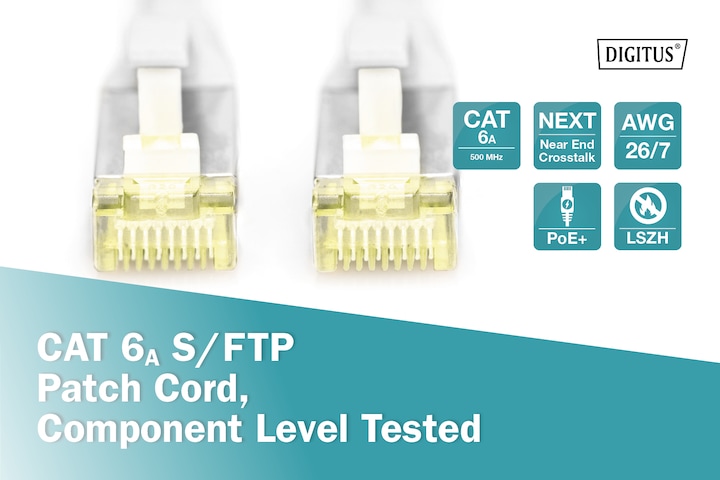 Image du produit Digitus Cordon de raccordement S/FTP CAT 6A, testé au niveau des composants (S/FTP, CAT6a, 7 m)