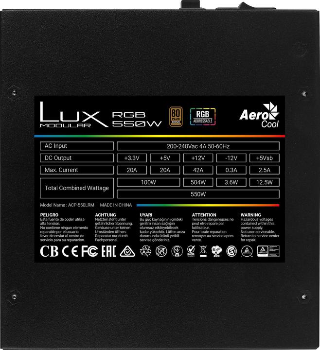 Produktbild AeroCool Lux RGB 550M power supply unit 550 W Black (550 W)