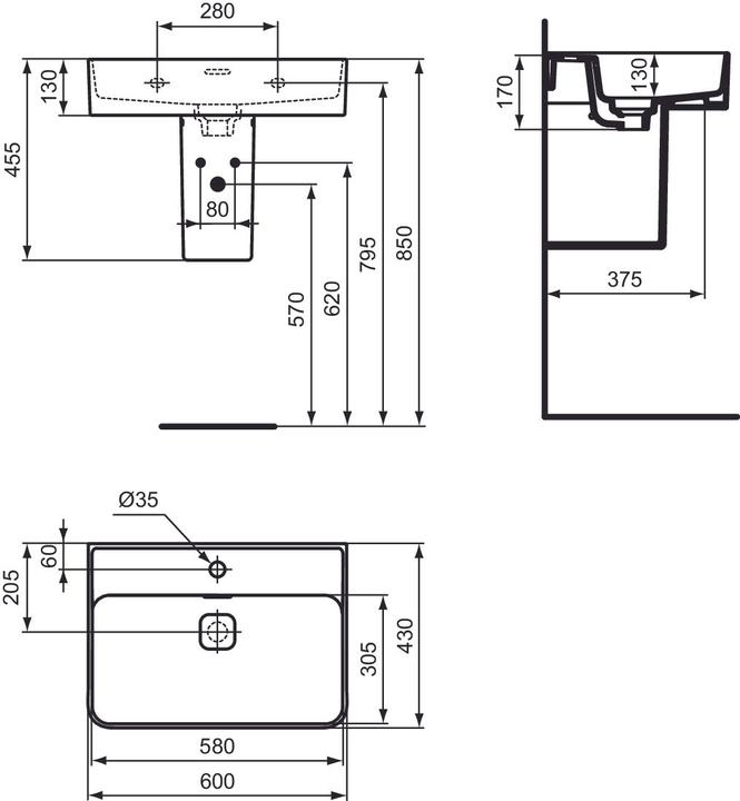 Image du produit Ideal Standard Plan de toilette Strada II 60 cm blanc poncé T364401 (430 mm, 600 mm)