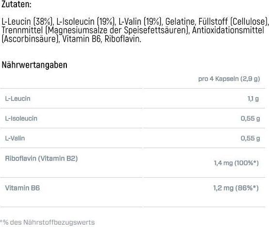 Nährwerte und Zutaten Dymatize Bcaa 2200 (1 Stück, Kapseln, 288 g)