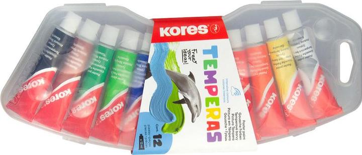 Actual product image Kores Tempera paint ""Temperas"", 12 pcs. plastic case highly pigmented colours, mixable, aluminium tubes (12 ml)