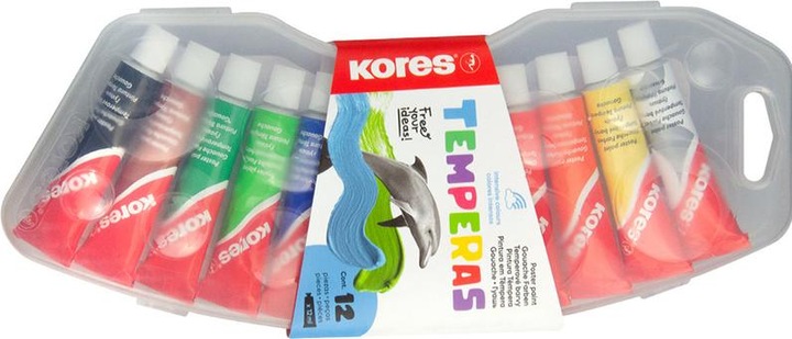 Actual product image Kores Tempera paint ""Temperas"", 12 pcs. plastic case highly pigmented colours, mixable, aluminium tubes (Assorted colours, 12000 ml)