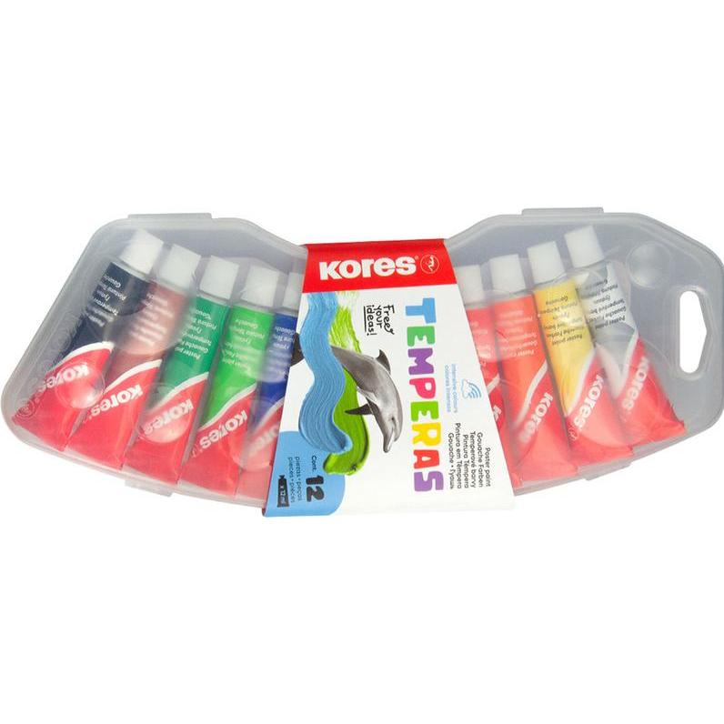 Kores, Künstlerfarbe + Bastelfarbe, Temperafarbe ""Temperas"", 12er Kunststoffetui hochpigmentierte Farben, mischbar, Al...