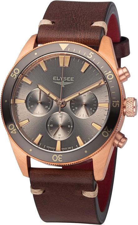 Elysee Chronographe en bronze avec bracelet cuir et verre saphir (Chronographe)