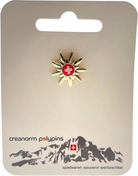 Produktbild TopSpirit Pin Edelweiss gold CH-Kreuz