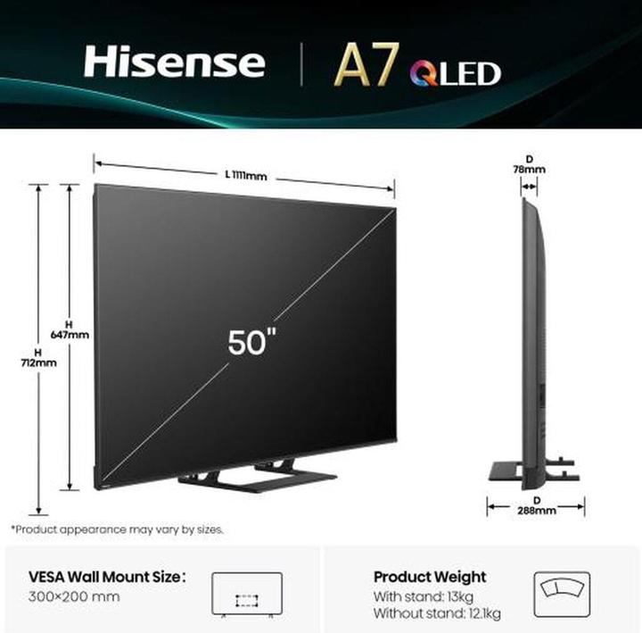 Actual product image Hisense TV 50A7Q (50", QLED, 4K, 2025)