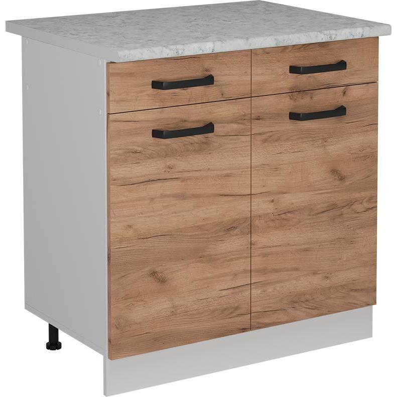 Vicco, Regal, Küchenunterschrank R-Line, Goldkraft Eiche/Weiss, 80 cm AP Marmor