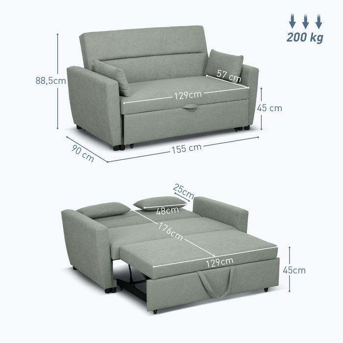 Immagine prodotto Swisshandel24 Schlafsofa, 2-Sitzer Sofa mit Schlaffunktion, Verstellbare Rückenlehne, Hellgrau (2 posti)