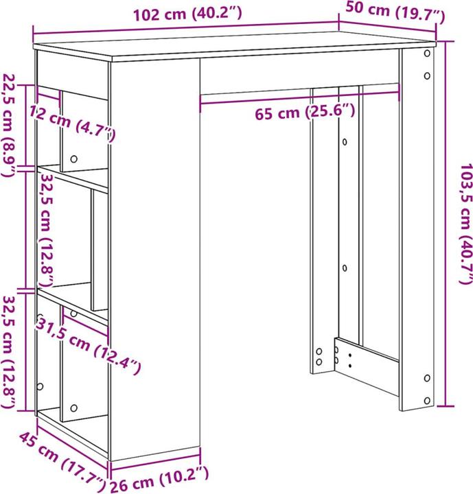 Nährwerte und Zutaten vidaXL Bartisch (50 x 102 x 103.50 cm)