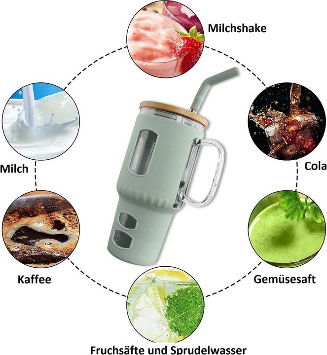 Produktbild Gewürzladen Näfels Glasbecher mit Strohhalm & Bambusdeckel (0.96 l)