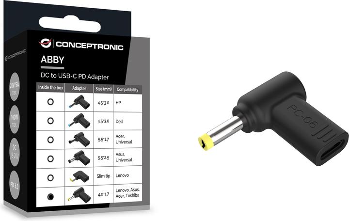 Produktbild Conceptronic Adapter USB-C -> DC, Toshiba 4.0x1.7mm 18-20V (DC-Stecker)