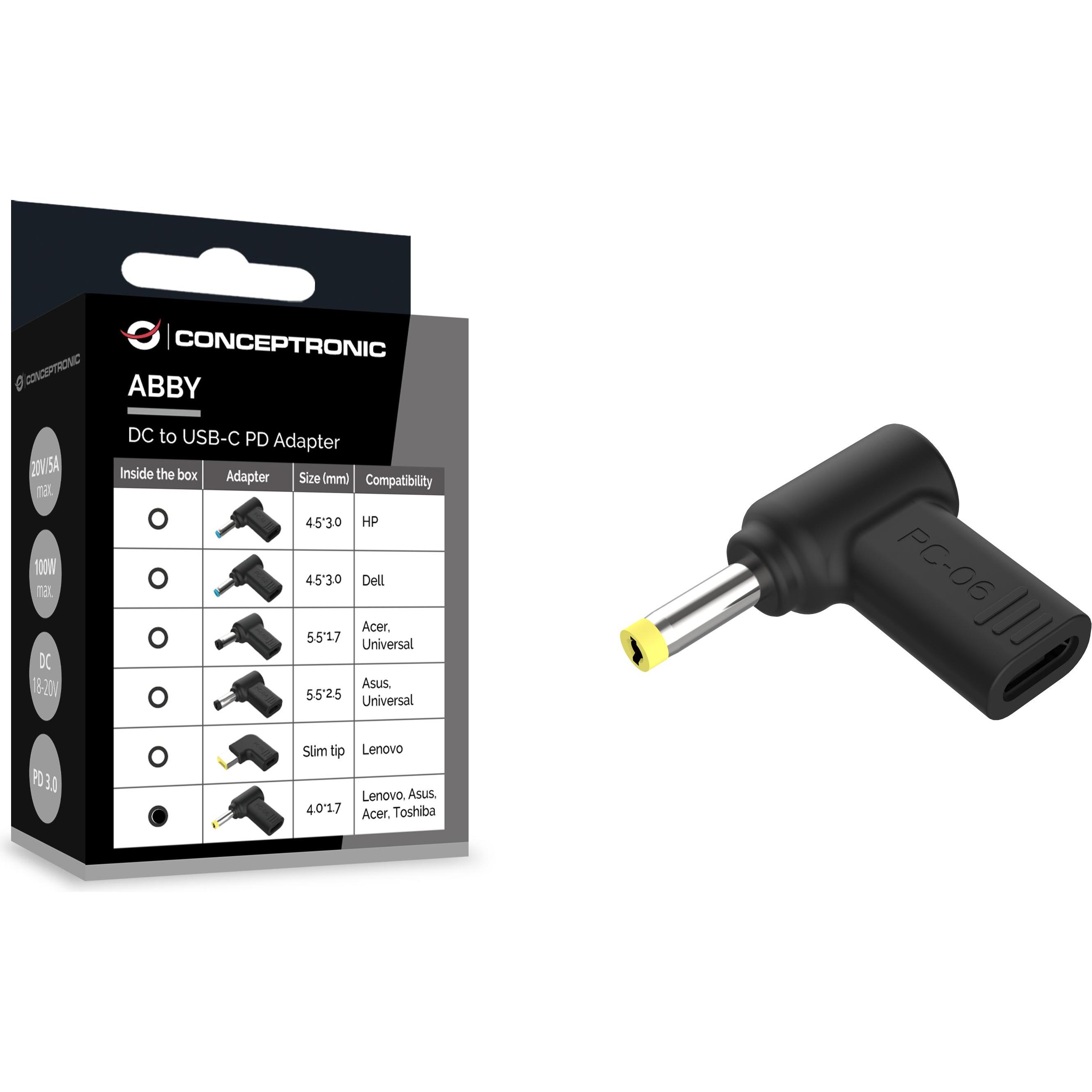 Thumbnail - Conceptronic, Stromadapter, Adapter USB-C -> DC, Toshiba 4.0x1.7mm 18-20V