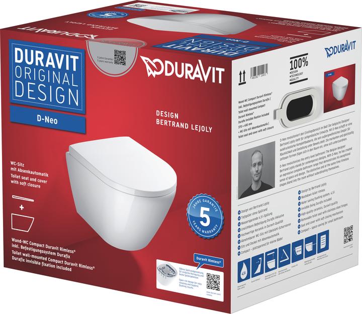Produktbild Duravit Wand-Tiefspül-WC-Set D-NEO rimless weiss