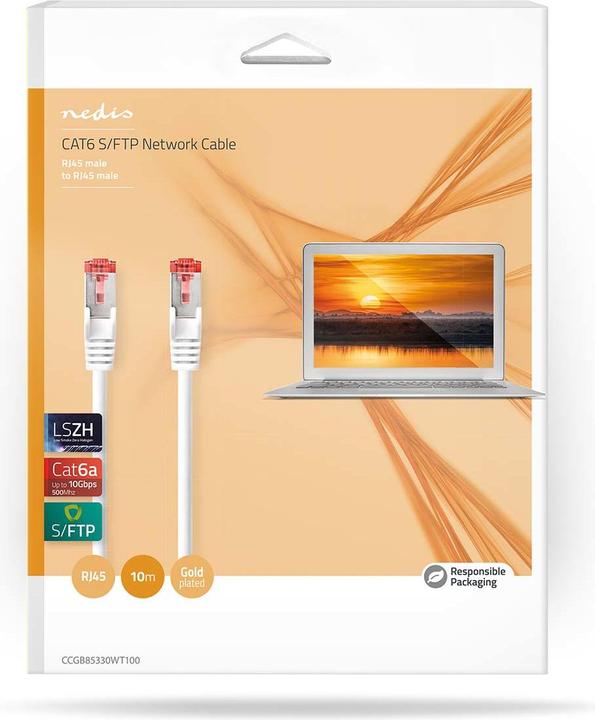 Immagine prodotto Nedis Cavo Cat 6a | S/FTP | Spina RJ45 | Spina RJ45 | 10,00 m | Rotondo | LSZH | Bianco | Scatola (S/FTP, CAT6a, 10 m)