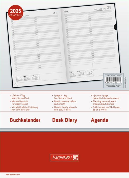 Immagine prodotto Brunnen Calendario 787 A4 1 giorno/pagina copertina in schiuma nera 2025 (A4, 1 giorno / 1 pagina)