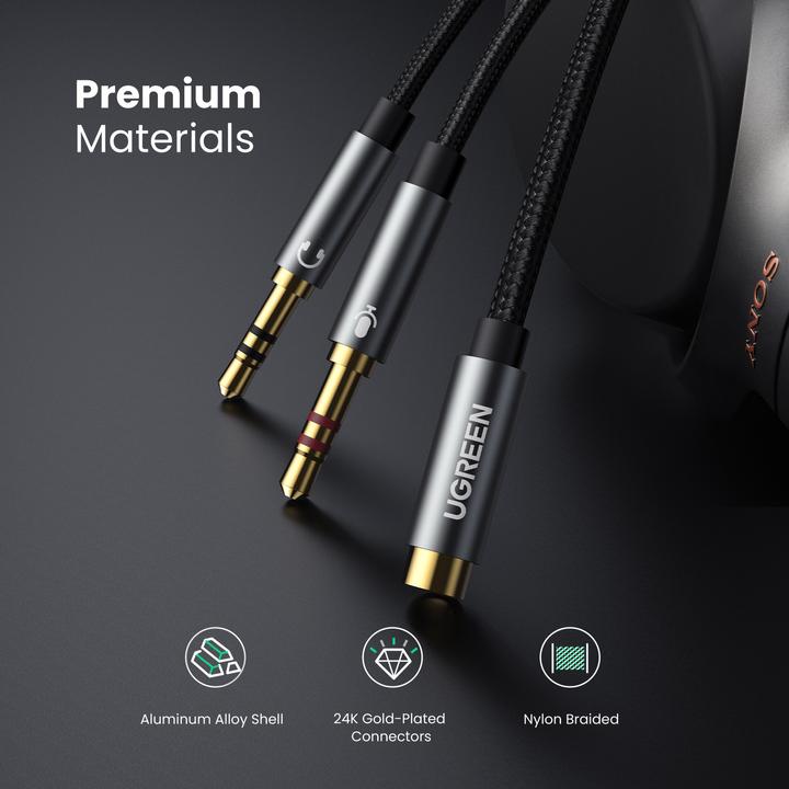 Actual product image Ugreen Microphone and headphone Y splitter 3.5 mm jack (0.20 m, 3.5mm jack (AUX))