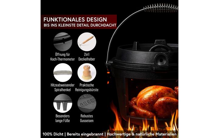 Produktbild Gusskönig Dutch Oven Set 4.5 l mit Deckelheber, Bürste