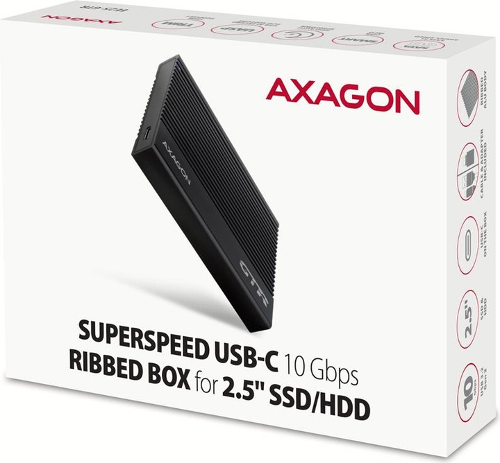 Actual product image Axagon EE25-GTR USB-C 3.2 Gen 2 - SATA 6G, 2.5" external hard drive enclosure, corrugated - black (2.5")
