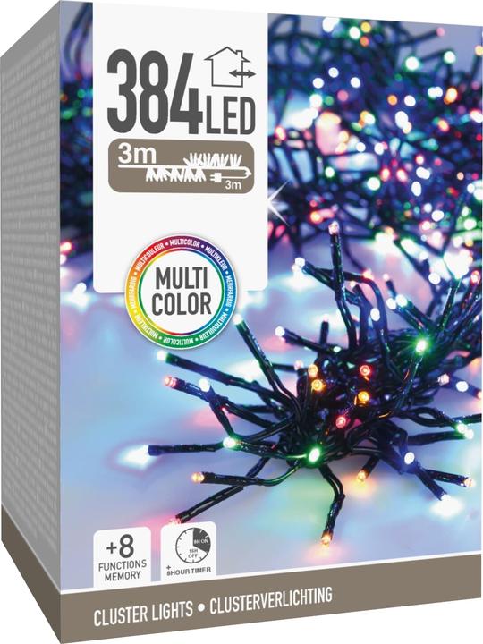 Produktbild Koopman LED-Clusterlichterkette Büschel bunt, 384 LEDs, schwarzes Kabel, Innen/Aussen, 6m (6 m)