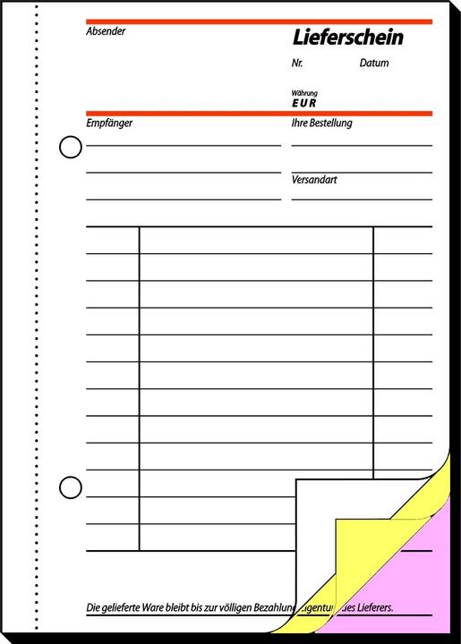 Nutritional values and ingredients Sigel Form book "Delivery note with receipt", A6, SD (40 x)