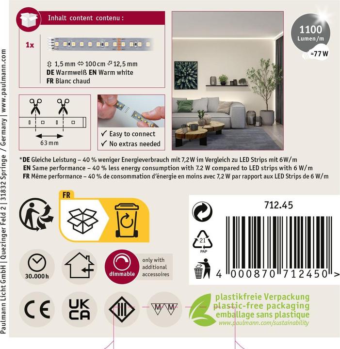Produktbild Paulmann MaxLED 1000 Stripe (Warmweiss, 100 cm, Indoor)