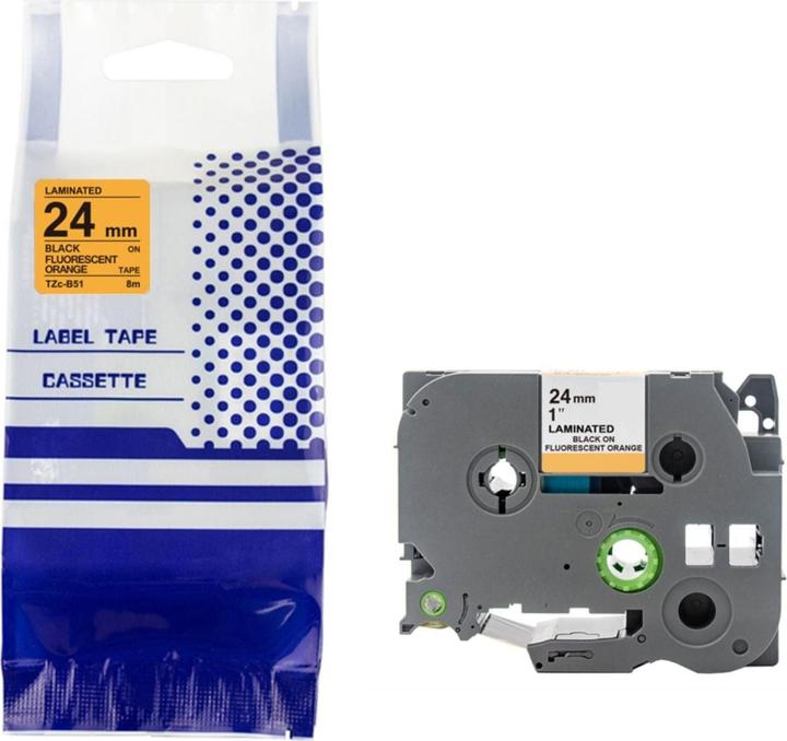 Hermex Alternatives Etikettenband zu Brother TZe-B51 Beschriftungsband (2.40 cm, Black, Orange)