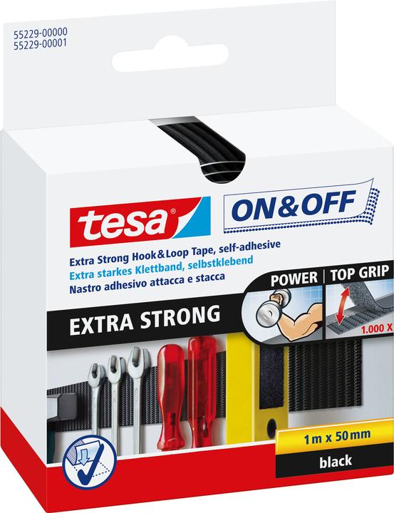 tesa On&Off Klettband, selbstklebende Klettstreifen (50 mm)