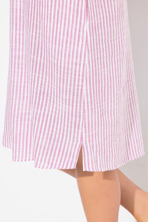Actual product image Ulla Popken Coastal Striped Short Sleeve Collared Linen Blend Dress (50, 52)