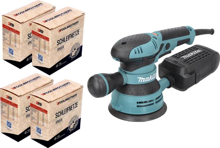 Produktbild Makita BO 5041 Exzenterschleifer / Schleifmaschine 300 W 125 mm + 4x Toolbrothers SPIDER Netzschlei (Exzenterschleifer, 300 W)