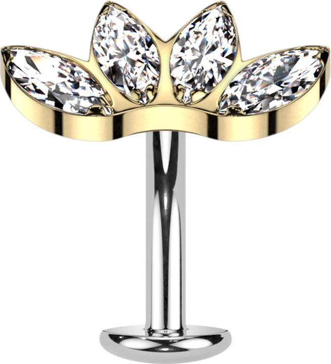 Immagine prodotto Star Piercing Threadless Labret-Stab Banane silber Fächer vergoldet mit vier Kristallen silber (senza ottone, Titanio)